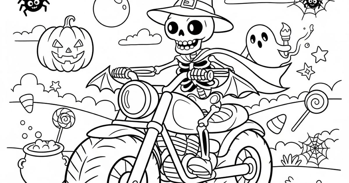 Spooky Fun on Two Wheels: Free Halloween Motorcycle Colouring Sheets for Kids!