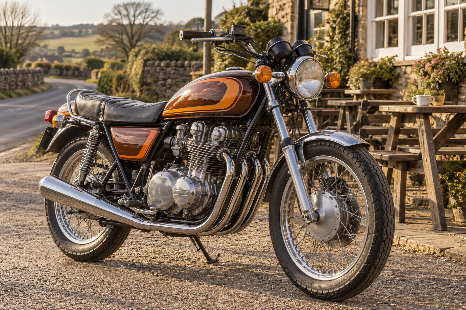 1970s Kawasaki Z-Series inspired air-cooled inline-four motorcycle
